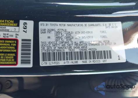 2024 Toyota Tacoma Trd Sport z USA, uszkodzony, nr VIN 3TYKB5FN2RT008618